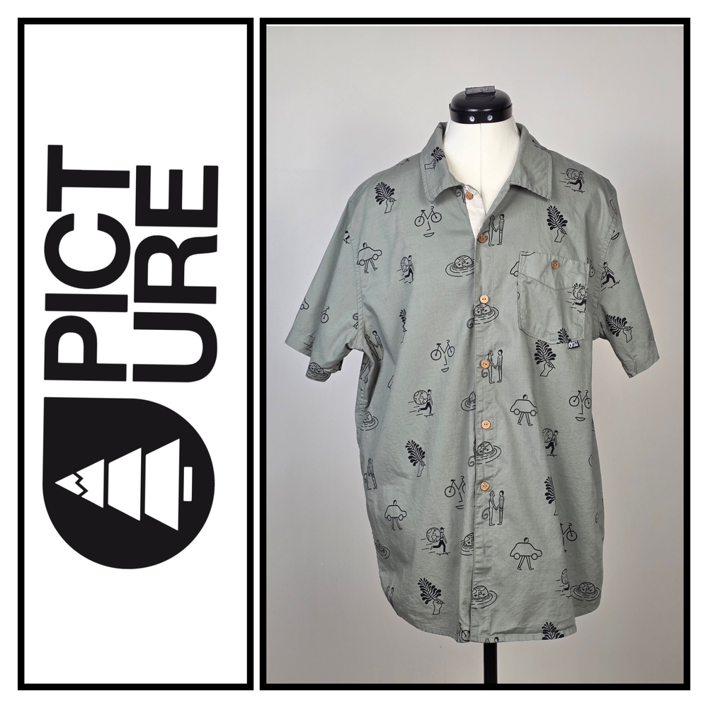 Picture Organic Clothing Gray Patterned Shirt – Men’s Large (L) – Short Sleeve